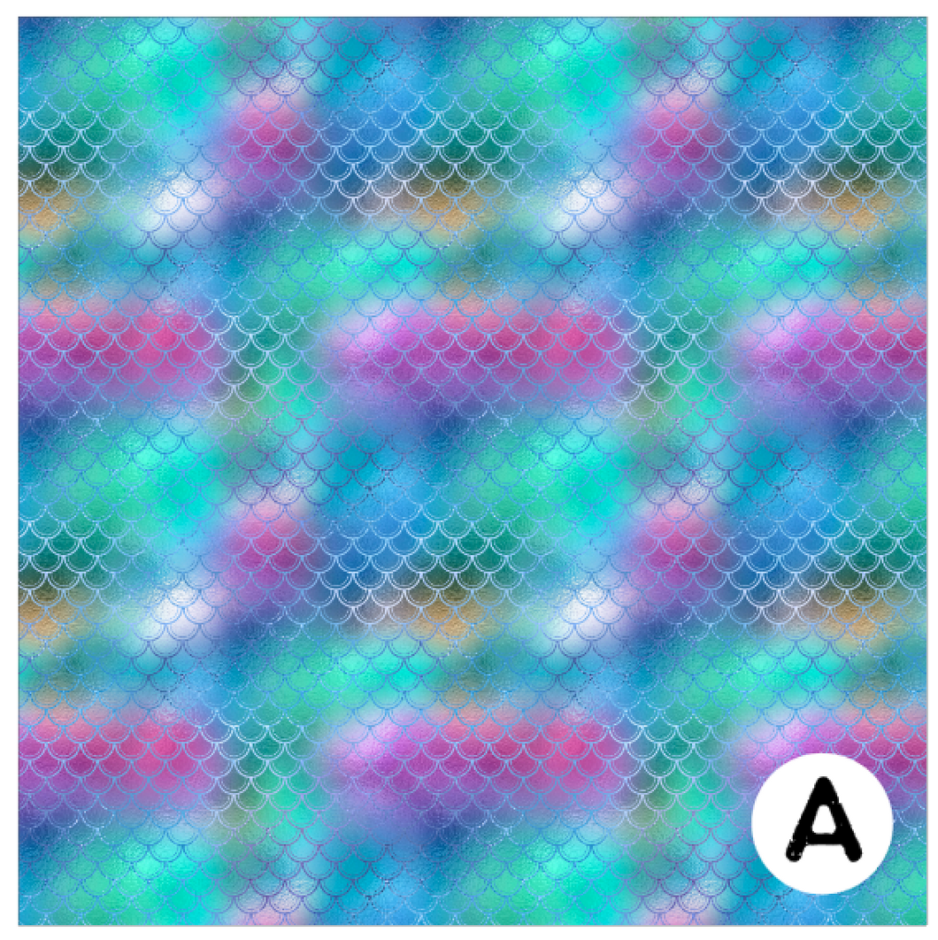 Printed Adhesive Vinyl SPARKLING MERMAID SCALES Patterned Vinyl 12 x 12 inch Sheet