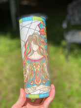 Load image into Gallery viewer, Drinkware 20 oz Zen Yoga Girl Mandala Tall Skinny Tumbler Sublimated Design
