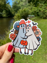 Load image into Gallery viewer, Sticker | 56C | Ghost Couple with Flowers | Waterproof Vinyl Sticker | White | Clear | Permanent | Removable | Window Cling | Glitter | Holographic