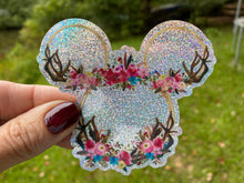 Load image into Gallery viewer, Sticker | 49P | Ears with Flowers | Waterproof Vinyl Sticker | White | Clear | Permanent | Removable | Window Cling | Glitter | Holographic