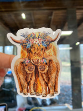 Load image into Gallery viewer, Sticker | 39M | Highland Cow with calves | Waterproof Vinyl Sticker | White | Clear | Permanent | Removable | Window Cling | Glitter | Holographic