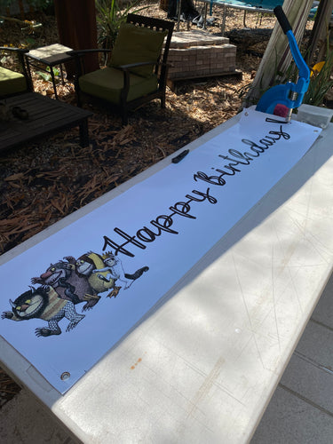 Banner 1 x 5 foot Happy Birthday Banner White with Wild Things
