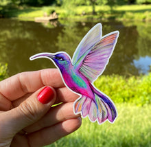 Load image into Gallery viewer, Sticker | 49C | Hummingbird | Waterproof Vinyl Sticker | White | Clear | Permanent | Removable | Window Cling | Glitter | Holographic