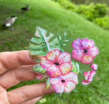 Load image into Gallery viewer, Sticker | 49D | Hibiscus| Waterproof Vinyl Sticker | White | Clear | Permanent | Removable | Window Cling | Glitter | Holographic