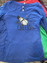 Load image into Gallery viewer, T Shirt Scoop Neck Triblend Super Soft Long Sleeved Ladies Womens Tipsy Snowman