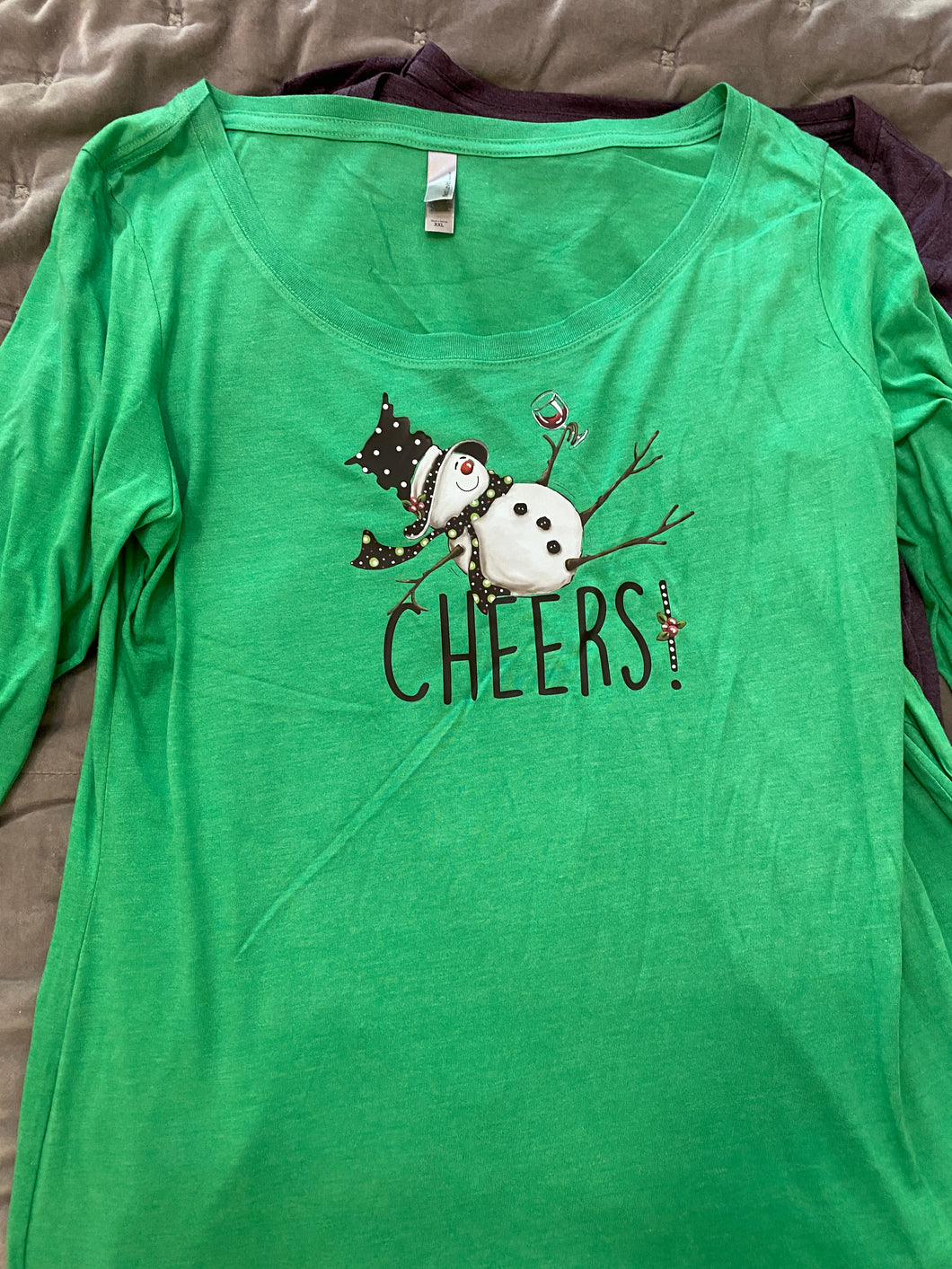 T Shirt Scoop Neck Triblend Super Soft Long Sleeved Ladies Womens Tipsy Snowman