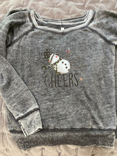 Sweatshirt Cheers! Winter Tipsy Snowman Long Sleeved Spongey Scoop
