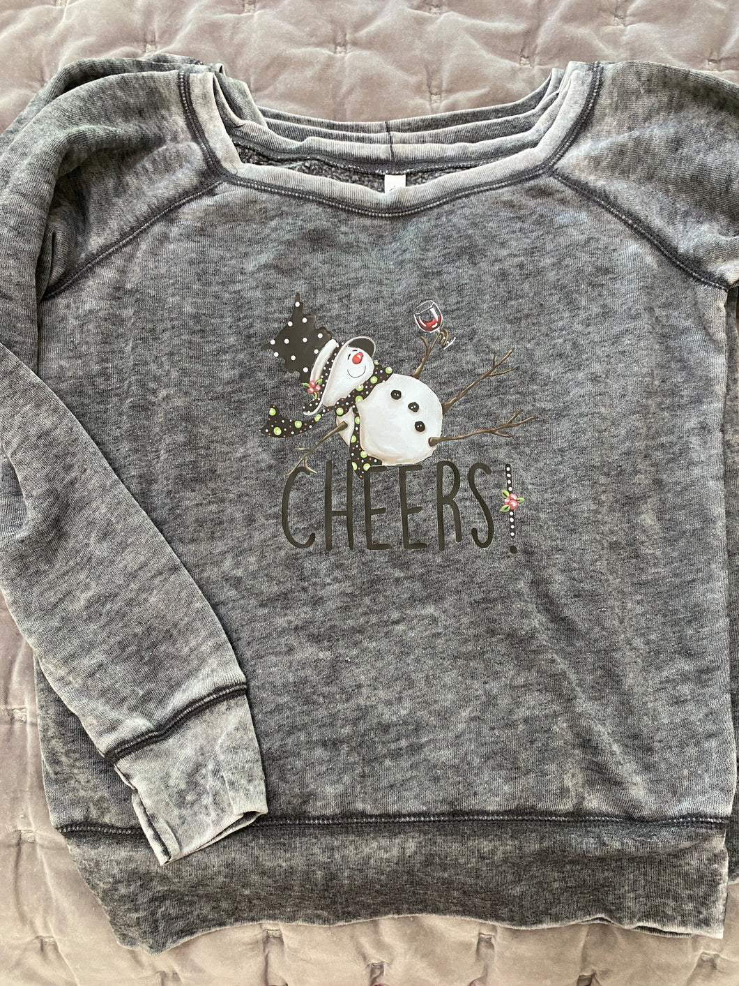 Sweatshirt Cheers! Winter Tipsy Snowman Long Sleeved Spongey Scoop