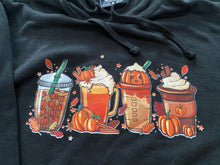 Load image into Gallery viewer, Hoodie Fall Coffee Drinks Themed Coffee Drinks Black Sponge Fleece