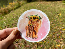 Load image into Gallery viewer, Sticker | 39N | Highland Cow with Calf | Waterproof Vinyl Sticker | White | Clear | Permanent | Removable | Window Cling | Glitter | Holographic
