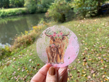 Load image into Gallery viewer, Sticker | 39N | Highland Cow with Calf | Waterproof Vinyl Sticker | White | Clear | Permanent | Removable | Window Cling | Glitter | Holographic
