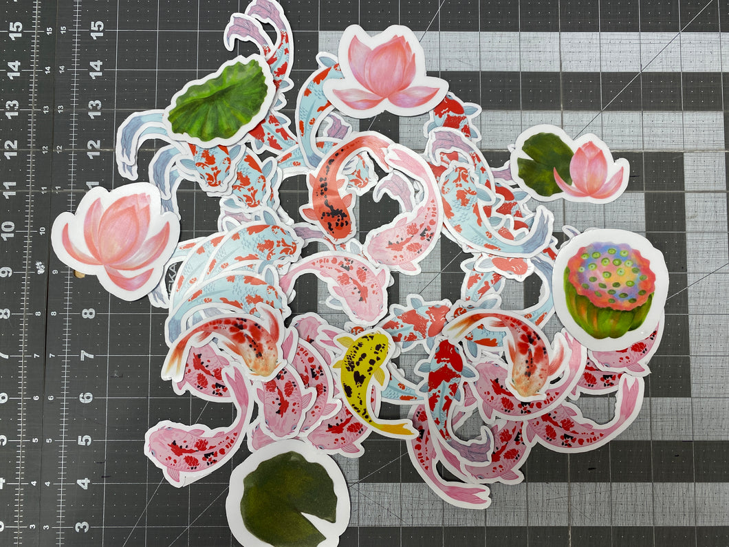 Sticker Pack Koi Fish Assorted Stickers for Water Bottle, iPhone, MacBook, Phone, Phone Case, Laptop, Journal, Skateboard, Bike, Snowboard