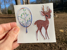 Load image into Gallery viewer, Sticker | 34C | Deer and Tree | Waterproof Vinyl Sticker | White | Clear | Permanent | Removable | Window Cling | Glitter | Holographic