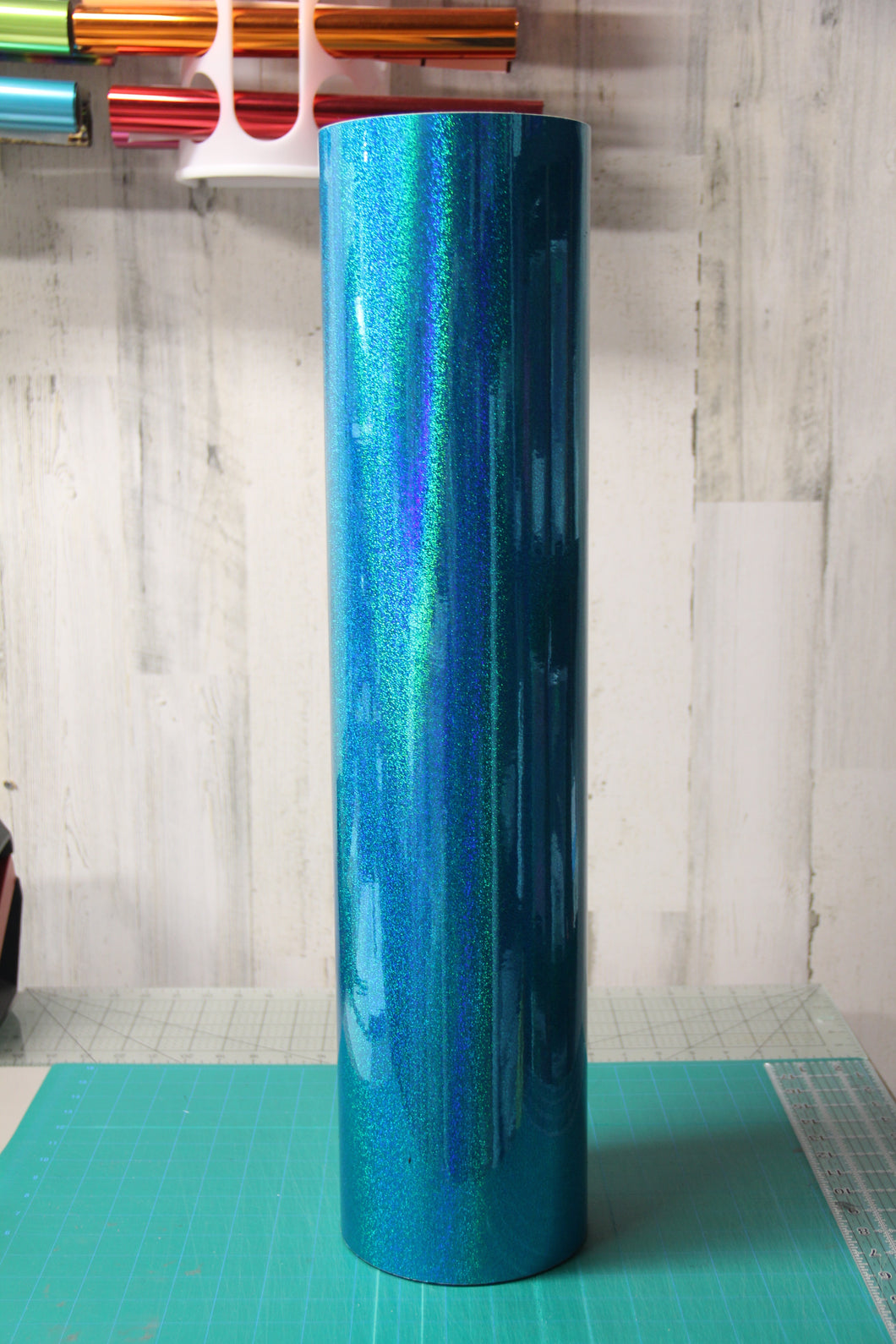 Teal Glitter Holographic Adhesive Vinyl Printable Roll or 12 x 12 inch sheets