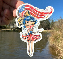 Load image into Gallery viewer, Sticker | 69A | Patriotic Girl | Waterproof Vinyl Sticker | White | Clear | Permanent | Removable | Window Cling | Glitter | Holographic