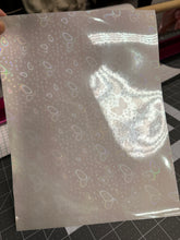 Load image into Gallery viewer, Holographic Butterfly Laminating Sheets 8 x 11, 8 1/2 x 11, 12 x 12 inches for Cold Laminating Sticker Overlay