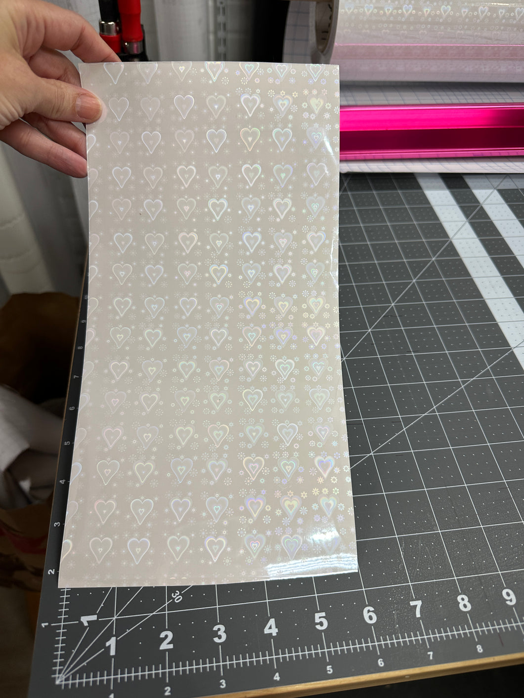 Holographic Hearts Laminating Sheets 6 x 12, 8 x 11, 8 1/2 x 11, 12 x 12 inches for Cold Laminating Sticker Overlay