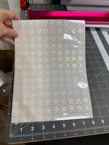 Holographic Hearts Laminating Sheets 6 x 12, 8 x 11, 8 1/2 x 11, 12 x 12 inches for Cold Laminating Sticker Overlay