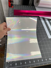 Load image into Gallery viewer, Holographic Oil Slick Laminating Sheets 6 x 12, 8 x 11, 8 1/2 x 11, 12 x 12 inches for Cold Laminating Sticker Overlay