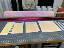 Load image into Gallery viewer, Holographic Pink Opal Laminating Sheets 4 x 12, 6 x 11, 8 1/2 x 11, 12 x 12 inches for Cold Laminating Sticker Overlay