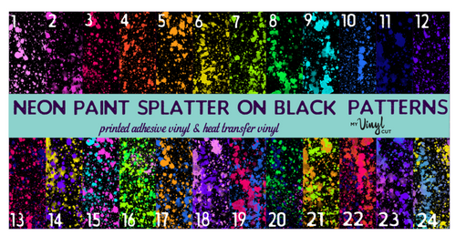 Printed Adhesive Vinyl NEON PAINT SPLATTER on Black Background