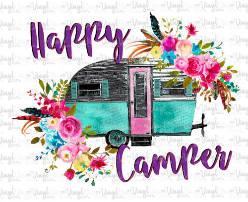 Waterslide Decal Happy Camper Purple Lettering