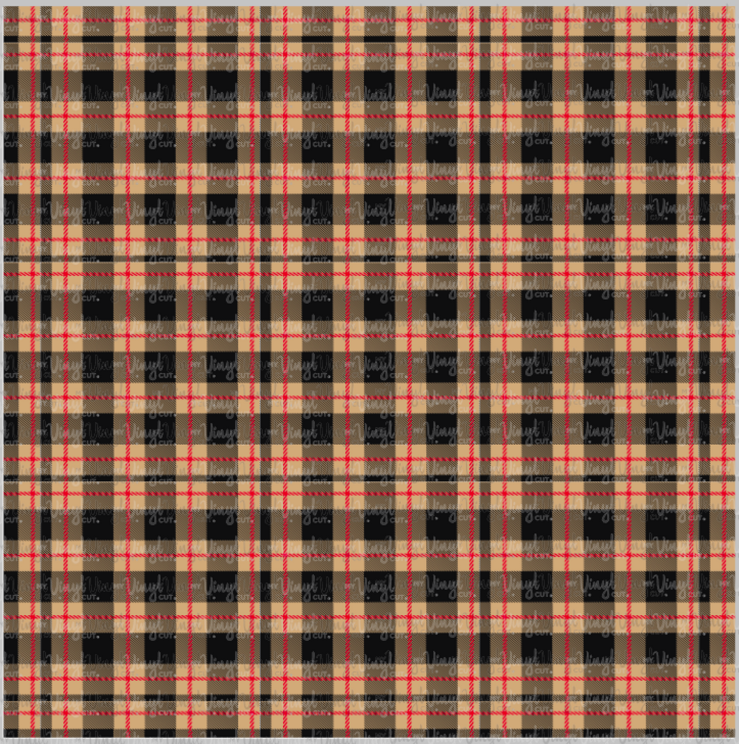 Printed Adhesive Vinyl Tan Red Black Tartan Plaid