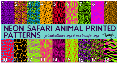 Printed Heat Transfer Vinyl HTV NEON SAFARI 12 x 12 inch sheet