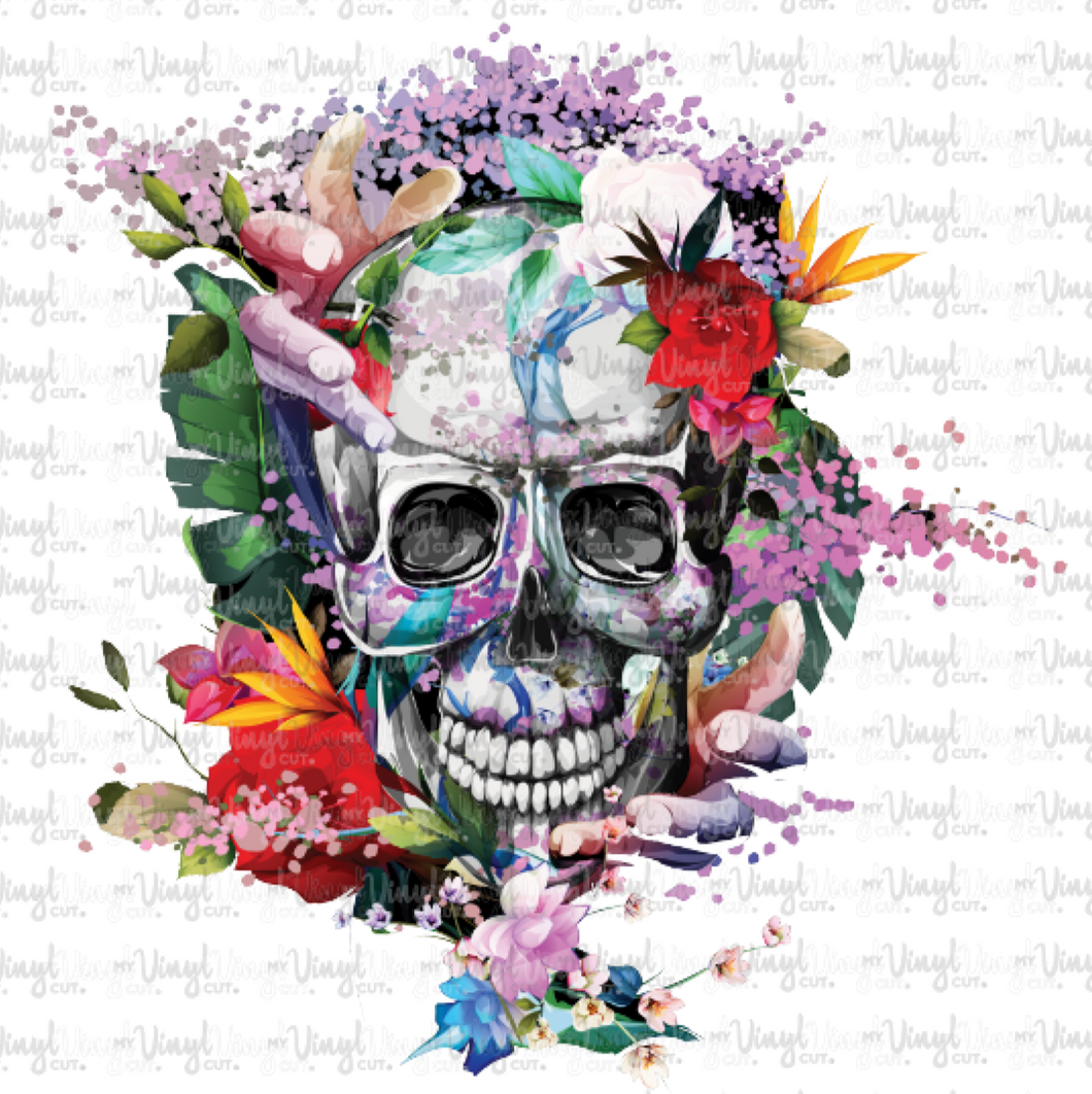 Waterslide Decal SKULL WITH FLOWERS