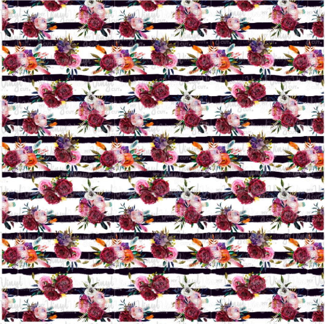 Printed HTV FLOWERS & STRIPES Patterned Heat Transfer Vinyl 12 x 12 inch sheet