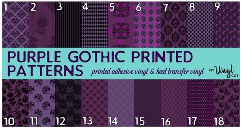 Printed Heat Transfer Vinyl HTV PURPLE GOTHIC Pattern Vinyl 12 x 12 inch sheets