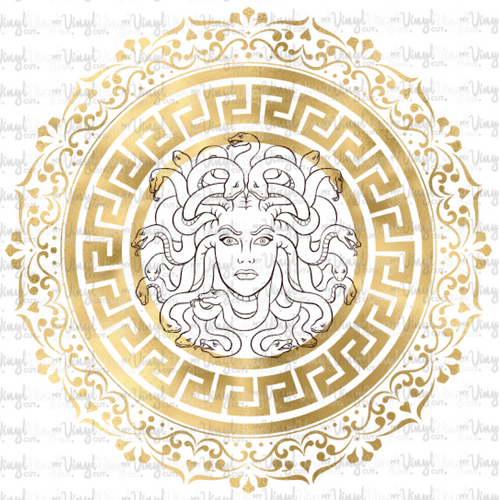 Waterslide Decal Medusa Gold Greek Key Circle Frame