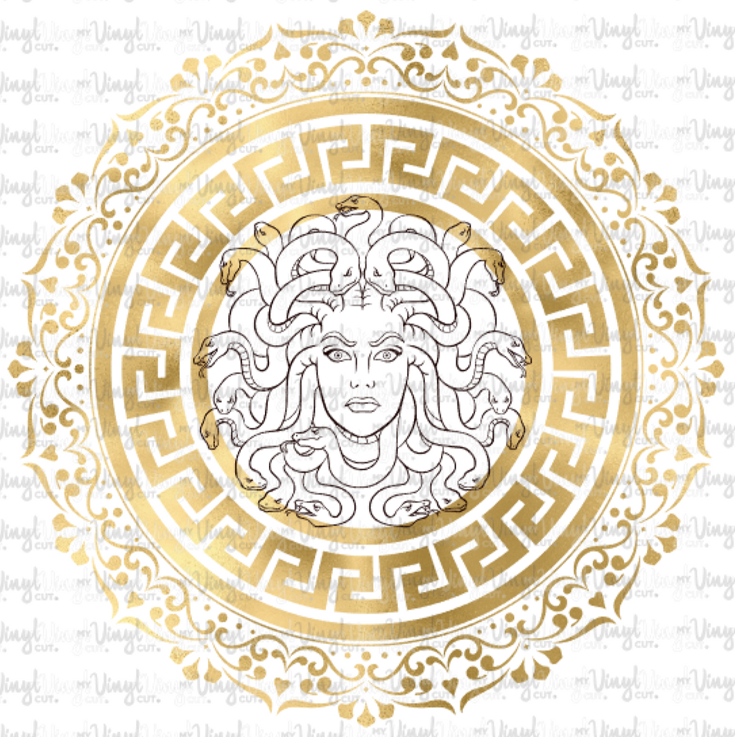 Waterslide Decal Medusa Gold Greek Key Circle Frame
