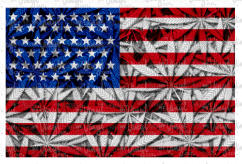 Waterslide Decal American Flag Marijuana Hemp