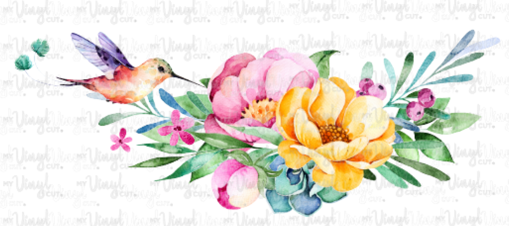 Waterslide Decal Hummingbird with Flowers