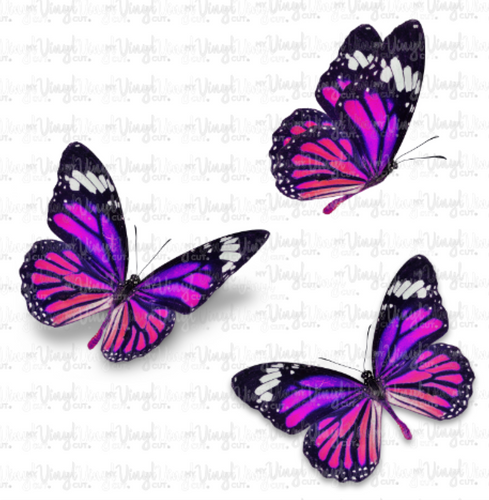 Waterslide Decal Set of 3 Magenta Butterflies 5 inch sheet