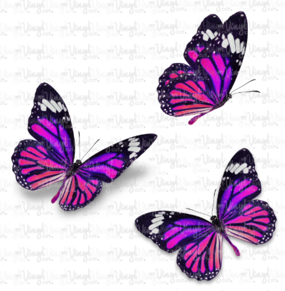 Waterslide Decal Set of 3 Magenta Butterflies 5 inch sheet