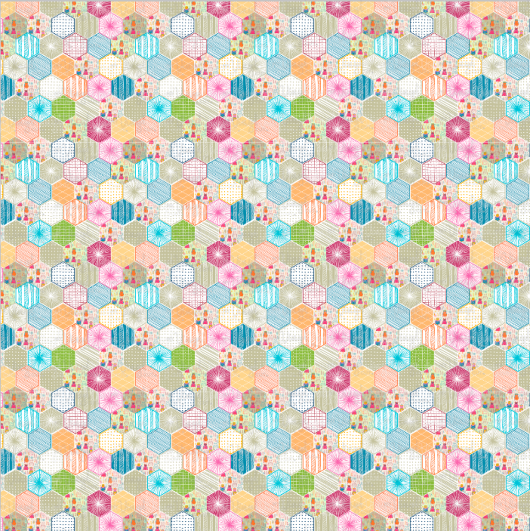 Printed Adhesive Vinyl Light Hexagonal Quilt Pattern 12 x 12 inch sheet
