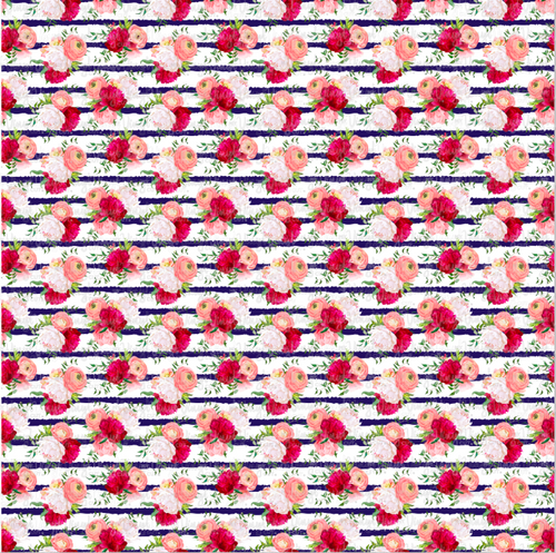 Printed Adhesive Vinyl Peonies & Stripes Pattern 12 x 12 inch sheet
