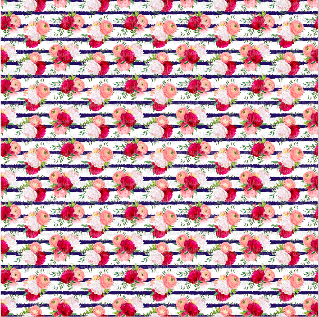Printed HTV Peonies and Stripes Patterned Heat Transfer Vinyl 12 x 12 inch sheet