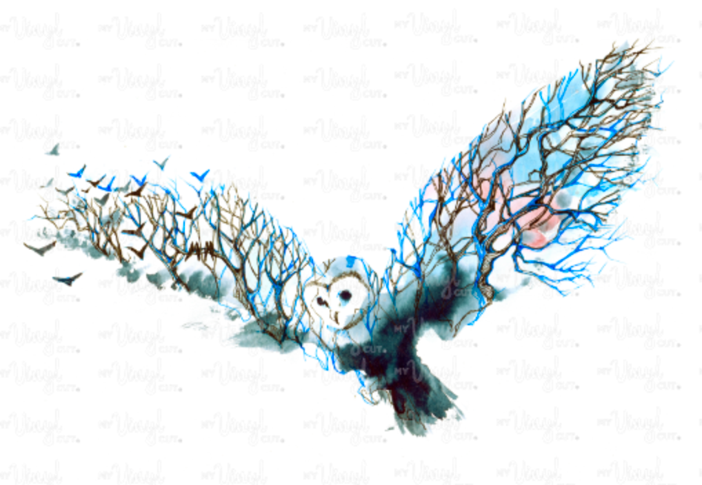 Waterslide Decal 24C Owl with trees and birds Double Exposure