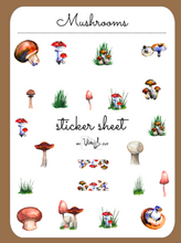 Load image into Gallery viewer, Sticker Sheet | Set #6 | planner stickers | Mushrooms | 5 x 7 inch sheet | permanent adhesive | waterproof ink