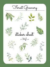 Load image into Gallery viewer, Sticker Sheet | Set 7 | planner stickers | Forest Greenery | 5 x 7 inch sheet | permanent adhesive | waterproof ink