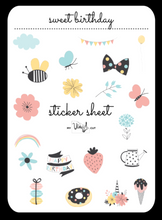 Load image into Gallery viewer, Sticker Sheet | Set 8 | planner stickers | Sweet Birthday | 5 x 7 inch sheet | permanent adhesive | waterproof ink