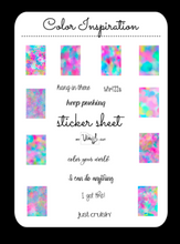 Load image into Gallery viewer, Sticker Sheet | Set 9 | planner stickers | Color Inspiration | 5 x 7 inch sheet | permanent adhesive | waterproof ink