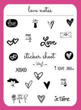 Load image into Gallery viewer, Sticker Sheet | Set 13 | planner stickers | Love Notes | 5 x 7 inch sheet | permanent adhesive | waterproof ink