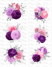 Load image into Gallery viewer, Waterslide Sheet Purple and Silver Flowers 8 x 10 inch