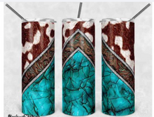 Load image into Gallery viewer, Waterslide Wrap Cowhide and Turquoise for 20 oz skinny
