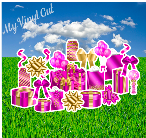 Yard Art Flair Hot Pink and Gold Gift 20 pc Set Birthday Lawn Lettering PURCHASE Outdoor Party Decorations