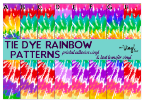 Printed Adhesive Vinyl TIE DYE RAINBOW Patterned Vinyl 12 x 12 sheet